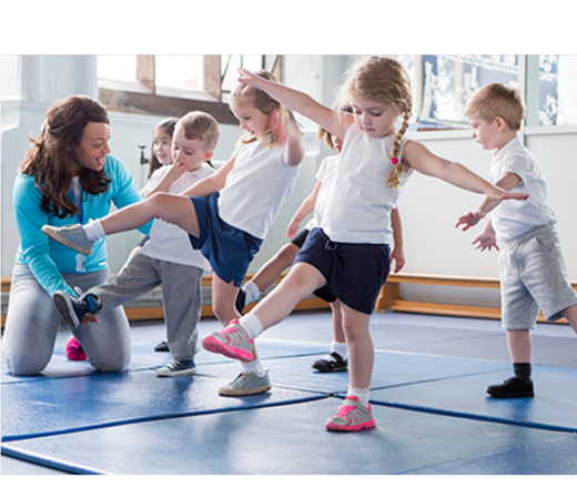kids walking and playing on a mat
