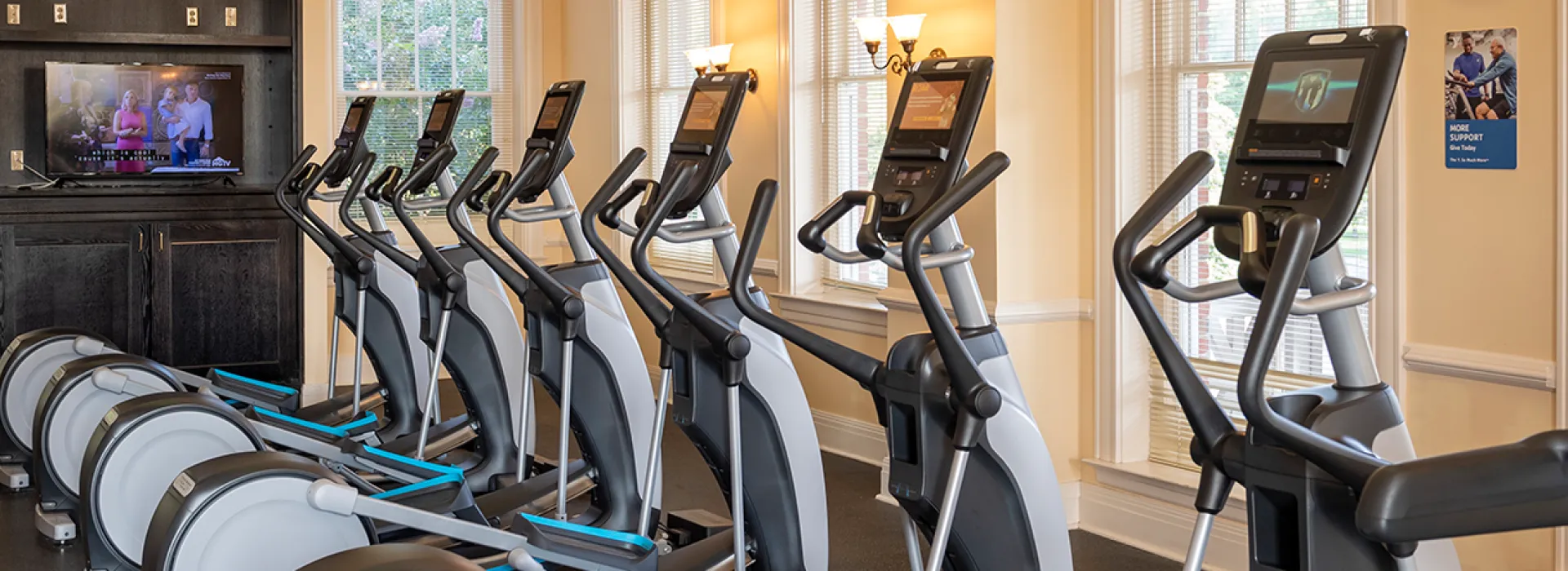 Row of elliptical machines